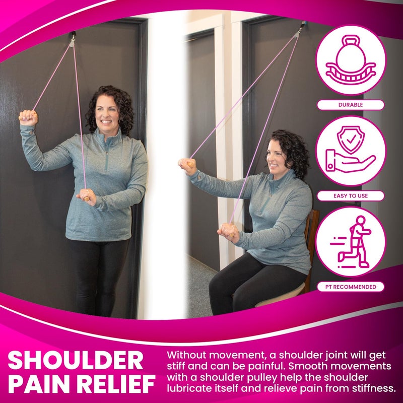 RangeMaster Econo Ranger Shoulder Pulley │ Physical Therapy Exercises │ Aids in Recovery and Rehabilitation │ Increases Mobility │ Wooden Handles for Comfort │ Metal Bracket Door Attachment (Pink) - Image 3